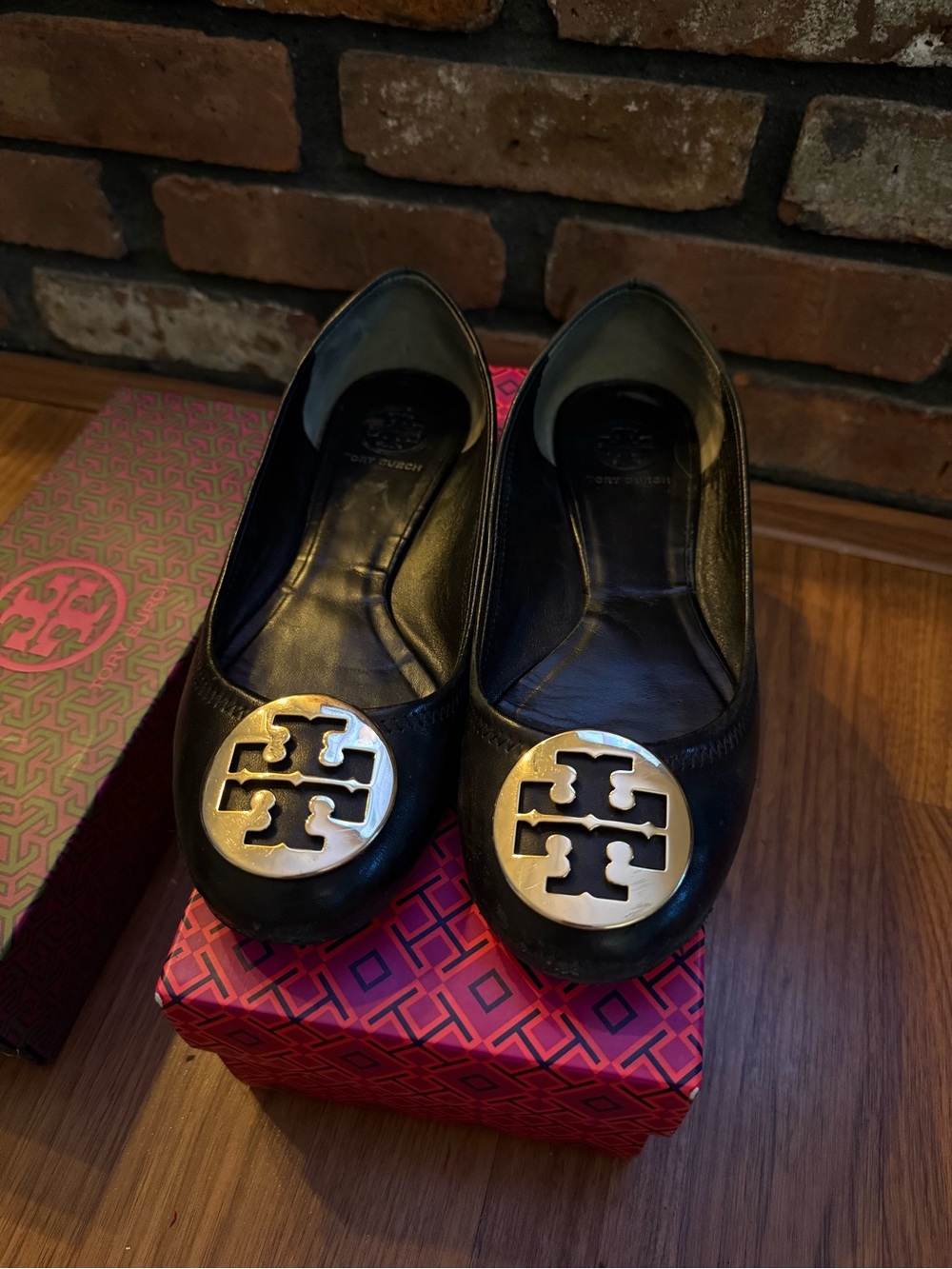 Tory Burch Black Leather Ballet Flats